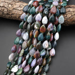 Natural Indian Agate Smooth Teardrop Beads Vertically Drilled Aka Green Red Bloodstone 15" Strand