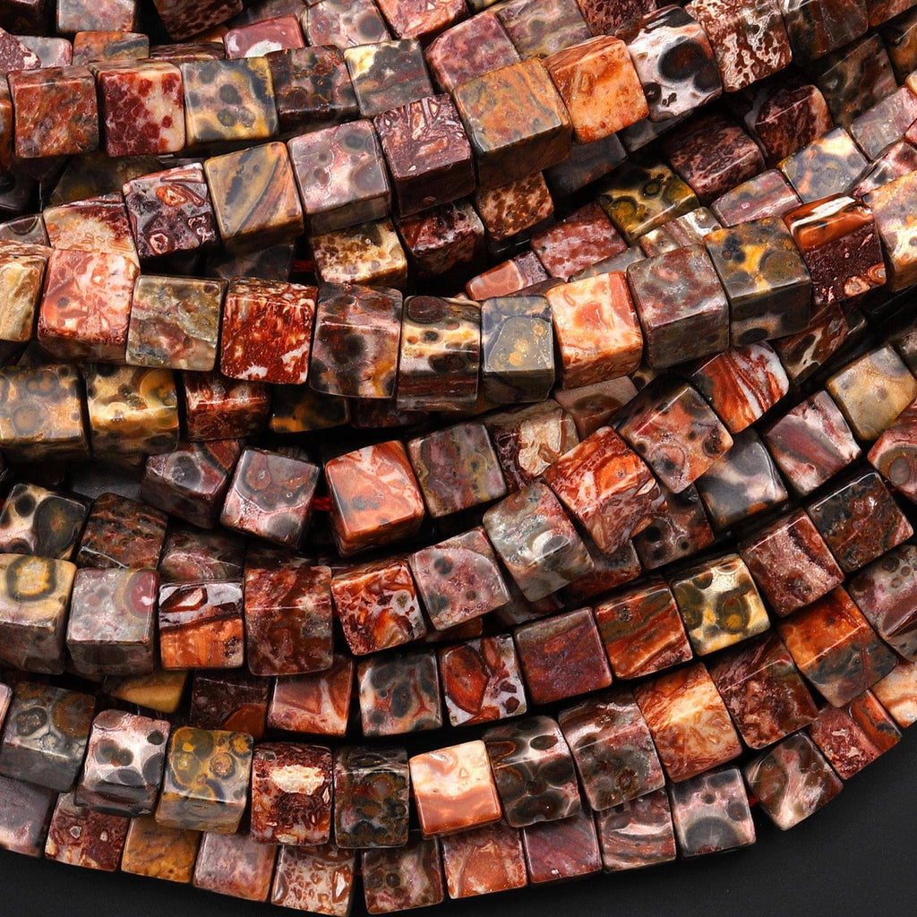 Natural Leopard Skin Jasper Smooth 4mm 6mm Cube Dice Beads 15.5" Strand