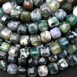 AAA Faceted Natural Green Moss Agate 8mm Cube Beads 15.5" Strand