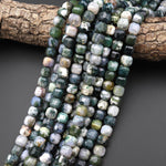 AAA Faceted Natural Green Moss Agate 8mm Cube Beads 15.5" Strand