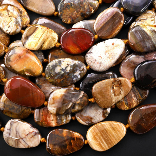 AAA Natural Petrified Wood Smooth Freeform Teardrop Nugget Beads Earthy Brown Tan Beige Taupe Gemstone 15.5" Strand