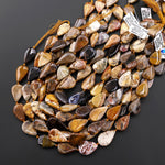 AAA Vertically Drilled Natural Petrified Wood Smooth Teardrop Beads 15.5" Strand