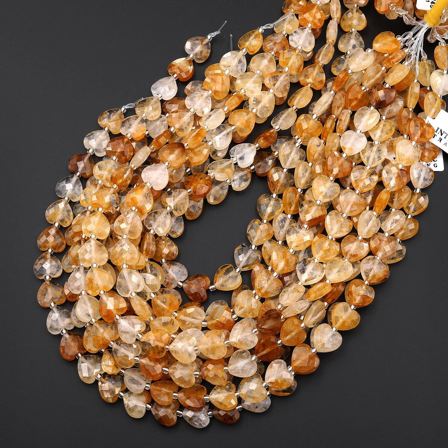 AAA Natural Golden Healer Quartz Faceted Heart Beads 12mm Gemstone 15.5" Strand