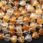 AAA Natural Golden Healer Quartz Faceted Heart Beads 12mm Gemstone 15.5" Strand