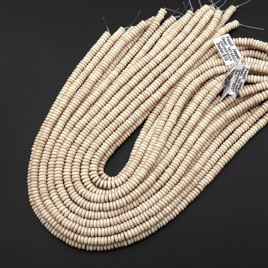 Natural Fossil Jasper Aka River Stone 6mm Smooth Thin Rondelle Beads 15.5" Strand