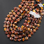 Sparkling Faceted Natural Red Tiger's Eye Beads 14mm Carved Star Gemstone 15" Strand