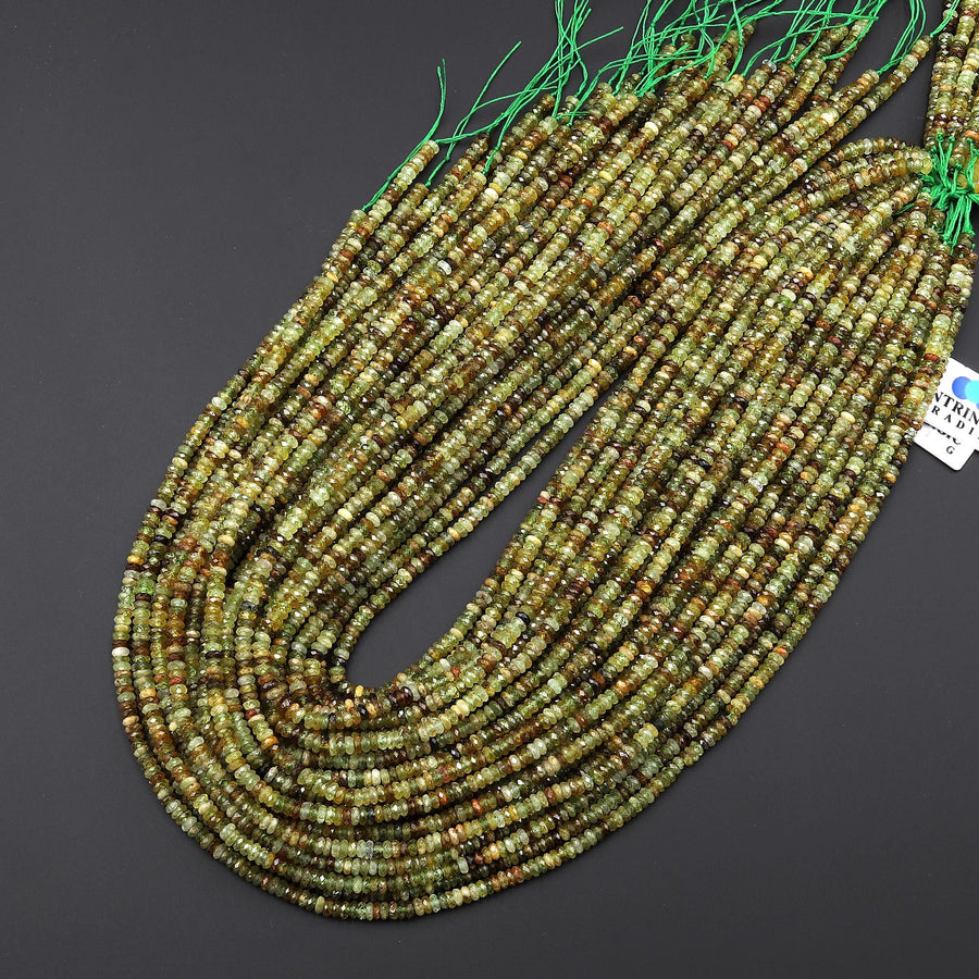 AAA Faceted Natural Green Garnet Thin Rondelle 3mm 4mm Gemstone Beads 15.5" Strand