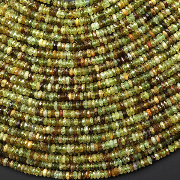 AAA Faceted Natural Green Garnet Thin Rondelle 3mm 4mm Gemstone Beads 15.5" Strand