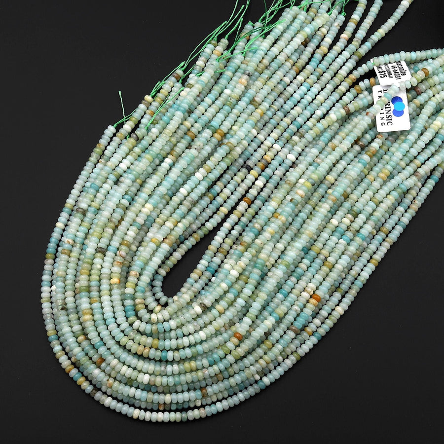 Natural Blue Green Amazonite 4mm Rondelle Beads 15.5" Strand