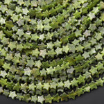 Natural Green Serpentine Jade Star Beads 6mm Carved Gemstone 15.5" Strand
