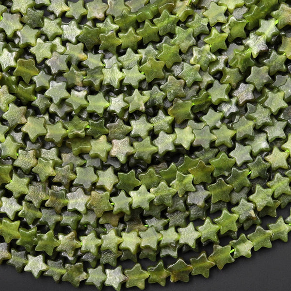 Natural Green Serpentine Jade Star Beads 6mm Carved Gemstone 15.5" Strand