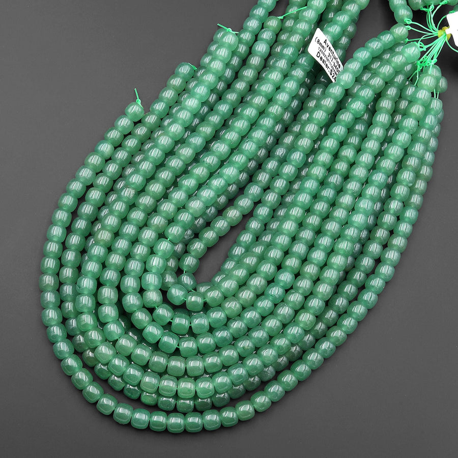 AAA Natural Green Aventurine 8mm Smooth Barrel Rounded Cylinder Short Tube Beads 15.5" Strand