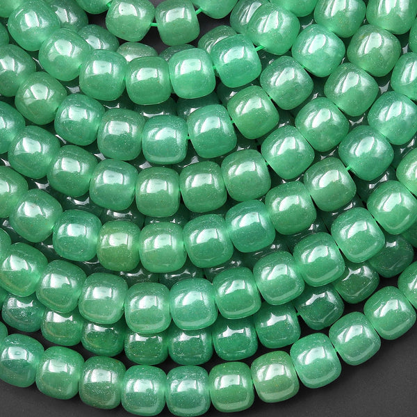 AAA Natural Green Aventurine 8mm Smooth Barrel Rounded Cylinder Short Tube Beads 15.5" Strand