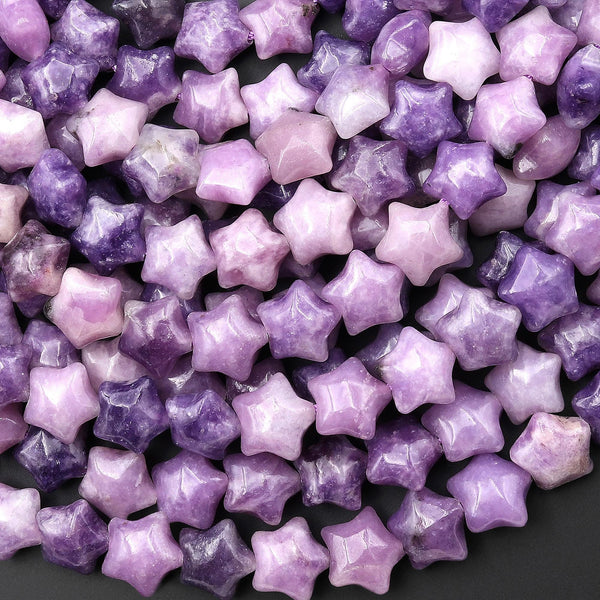 Natural Purple Lepidolite Beads 10mm Puffy Star Gemstone 15.5" Strand