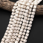 White Lava 8mm Smooth Cube Dice Gemstone Beads 15.5" Strand
