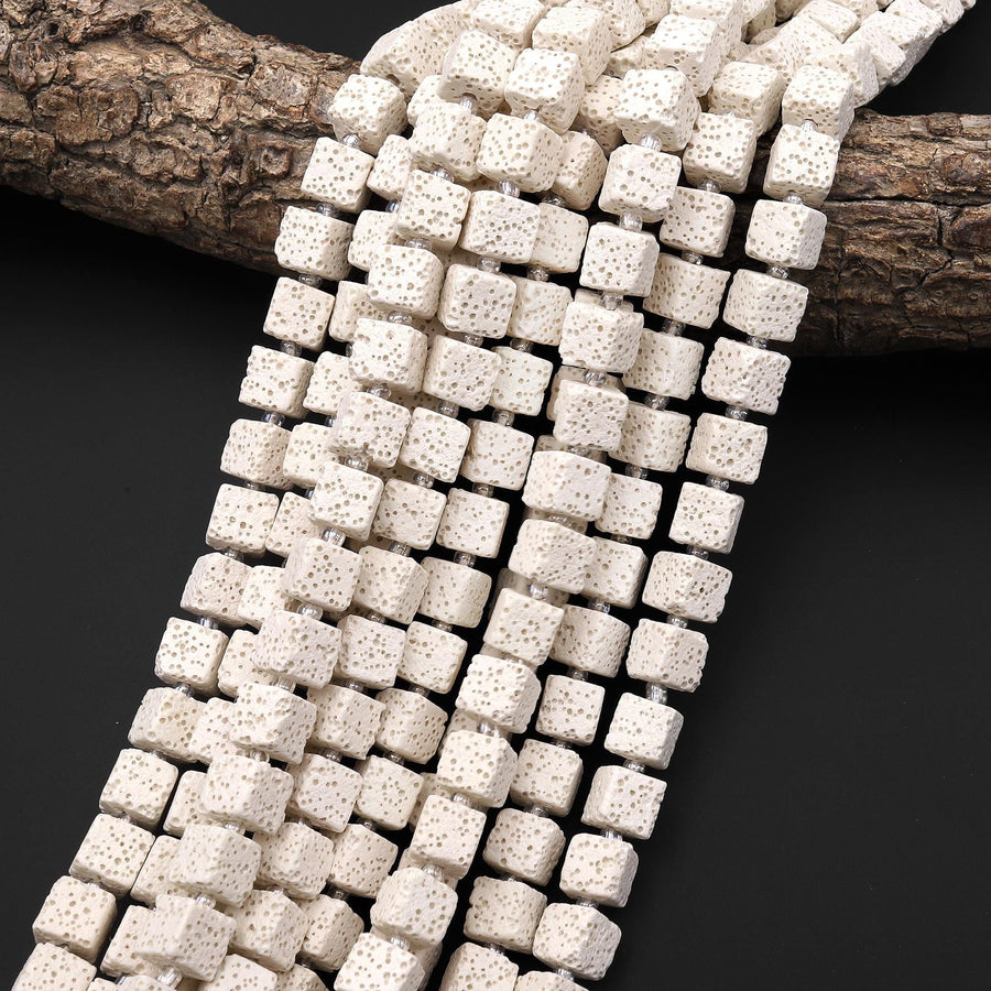 White Lava 8mm Smooth Cube Dice Gemstone Beads 15.5" Strand