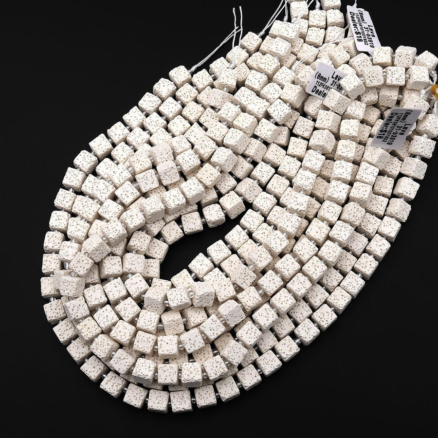 White Lava 8mm Smooth Cube Dice Gemstone Beads 15.5" Strand