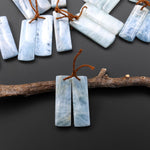 Genuine Natural Blue Aquamarine Earring Rectangle Pair Drilled Matched Gemstone Beads