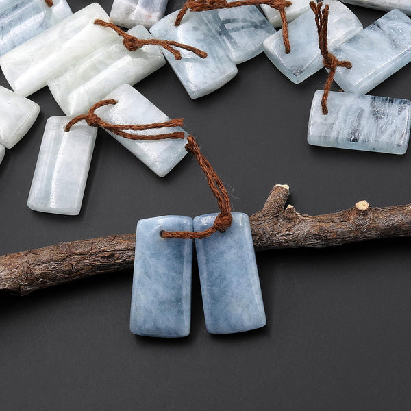 Genuine Natural Aquamarine Earring Short Rectangle Pair Drilled Matched Gemstone Beads