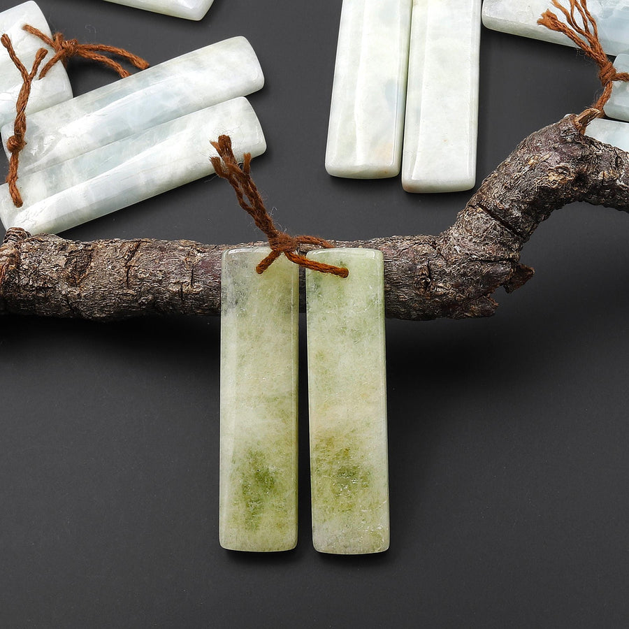 Natural Aqua Sea Green Blue Aquamarine Earring Rectangle Pair Drilled Matched Gemstone Beads