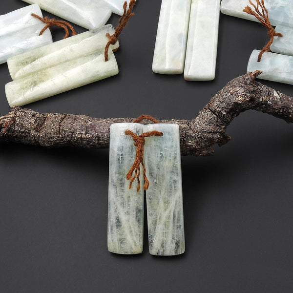 Natural Aqua Sea Green Aquamarine Earring Rectangle Pair Drilled Matched Gemstone Beads A2