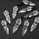 Natural Clear Rock Crystal Quartz Carved Phurba Dagger Pendant Protection Clarity and Spiritual Power