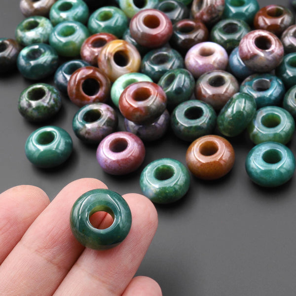 Large Hole Beads 6mm Drill Natural Indian Agate 14mm Rondelle Bead