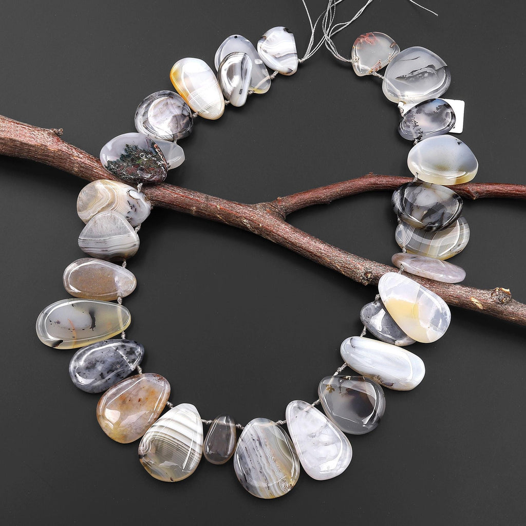 AAA Natural Montana Agate Freeform Teardrop Focal Pendant Beads Top Side Drilled 15.5" Strand A1