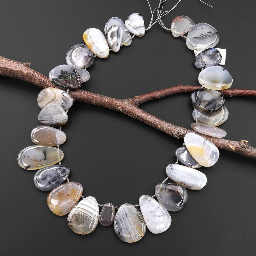 AAA Natural Montana Agate Freeform Teardrop Focal Pendant Beads Top Side Drilled 15.5" Strand