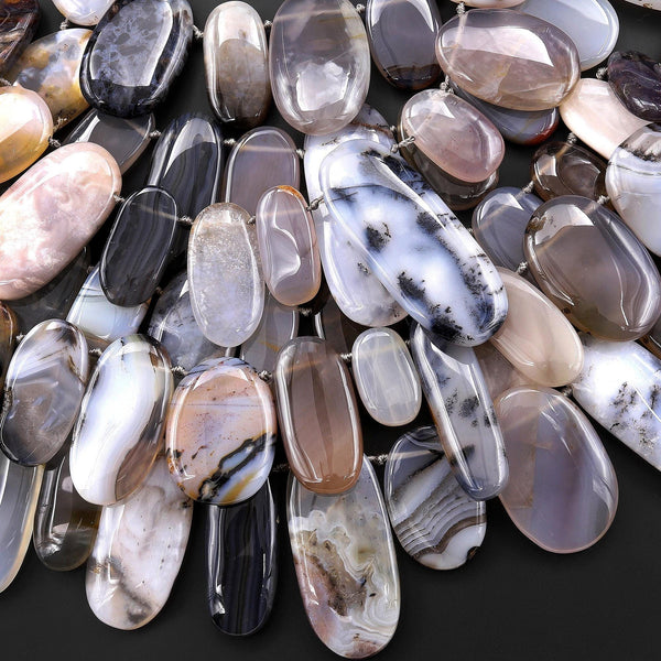 AAA Natural Montana Agate Freeform Long Oval Focal Pendant Beads Top Side Drilled 15.5" Strand