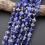 Sparkling Faceted Natural Blue Sodalite 14mm Carved Star Gemstone 15" Strand