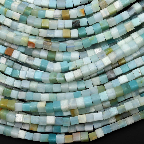 Natural Amazonite Smooth Square Dice Cube Beads 4mm 15.5" Strand