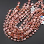 Sparkling Faceted Natural Brown Red Strawberry Quartz 14mm Carved Star Gemstone 15" Strand