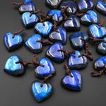 AAA Natural Blue Labradorite Heart Front Drilled Pendant