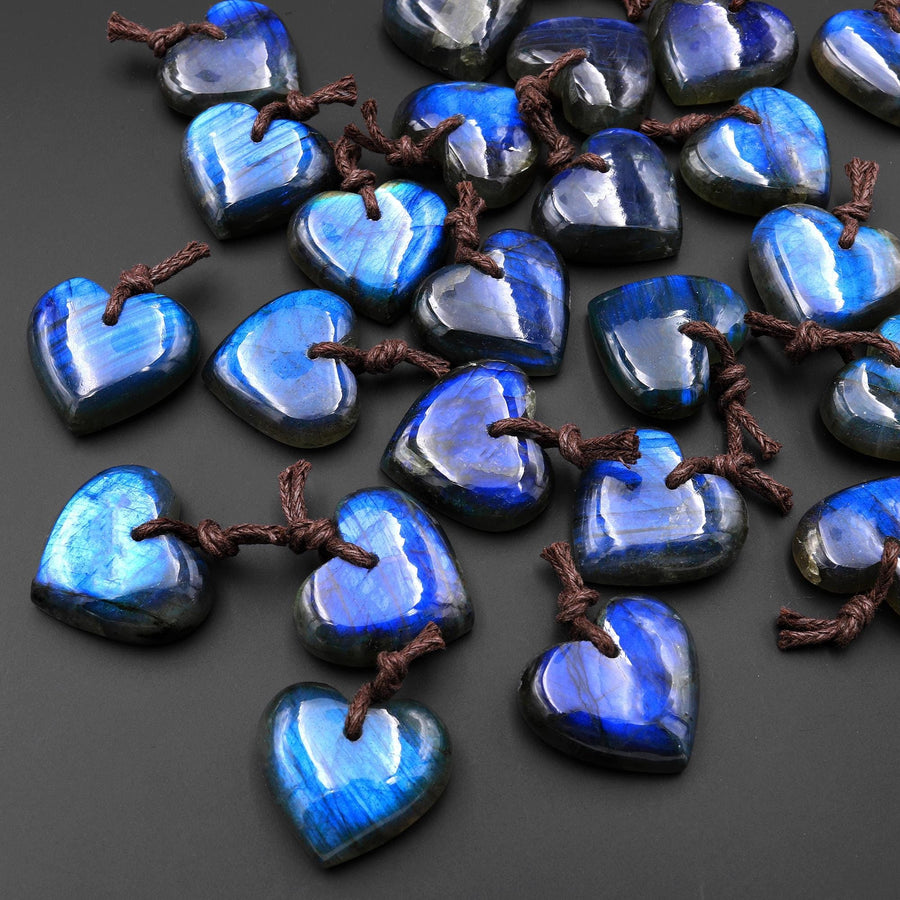 AAA Natural Blue Labradorite Heart Front Drilled Pendant