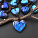 AAA Natural Blue Labradorite Heart Front Drilled Pendant