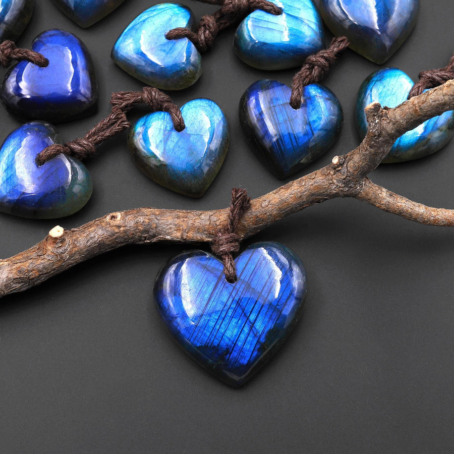 AAA Natural Blue Labradorite Heart Front Drilled Pendant