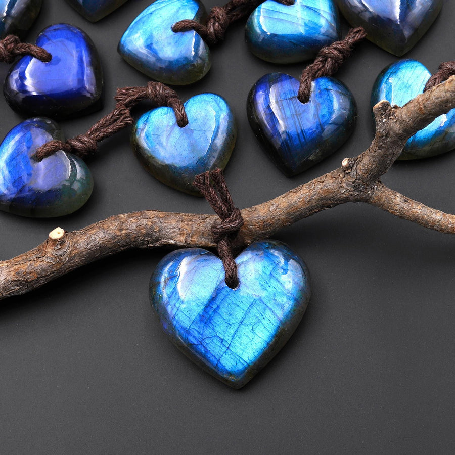 AAA Natural Blue Labradorite Heart Front Drilled Pendant A1