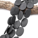 Large Hand Cut Matte Natural Brazilian Black Stone Oval Beads Gemstone 15.5" Strand