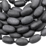 Large Hand Cut Matte Natural Brazilian Black Stone Oval Egg Nugget Beads Gemstone 15.5" Strand