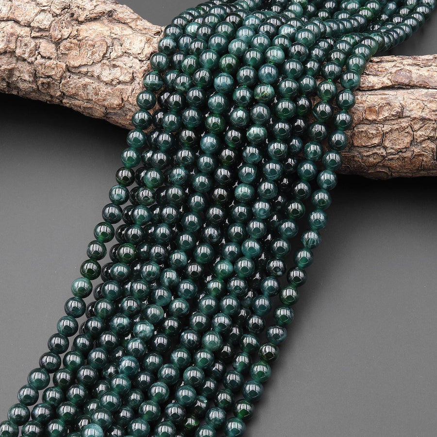 Rare AAA Natural Guatemalan Dark Green Jade 6mm 8mm Round Beads 15.5" Strand