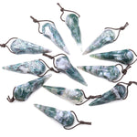 Hand Carved Natural Green Moss Agate Raven Skull Pendant Representing Wisdom Rebirth Magic