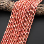 AAA Faceted Natural Rhodochrosite 4mm Round Beads Micro Diamond Cut Genuine Red Pink Gemstone 15.5" Strand