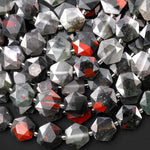 AAA Faceted Natural African Bloodstone Geometric Hexagon Coin 12mm Gemstone 15.5" Strand