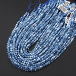 Faceted Natural Blue Aquamarine 4mm Cube Beads Gemstone 15.5" Strand