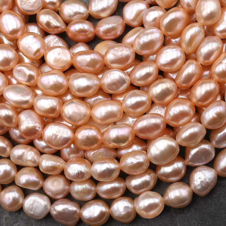 AAA Genuine Natural Peach Pink Freshwater Nugget Pearl 8mm 14.5" Strand