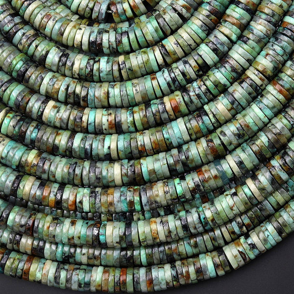 AAA Natural African Turquoise Smooth Thin Heishi Beads 6mm Gemstone 15.5" Strand