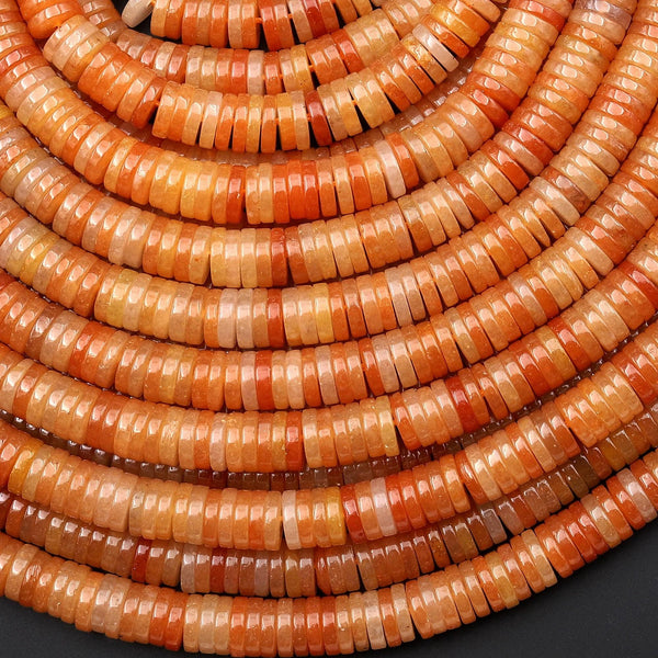 AAA Natural Orange Aventurine 4mm 6mm Smooth Thin Heishi Rondelle Beads 15.5" Strand