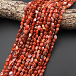 Natural Red Orange Moroccan Agate Freeform Pebble Nugget Beads 15.5" Strand