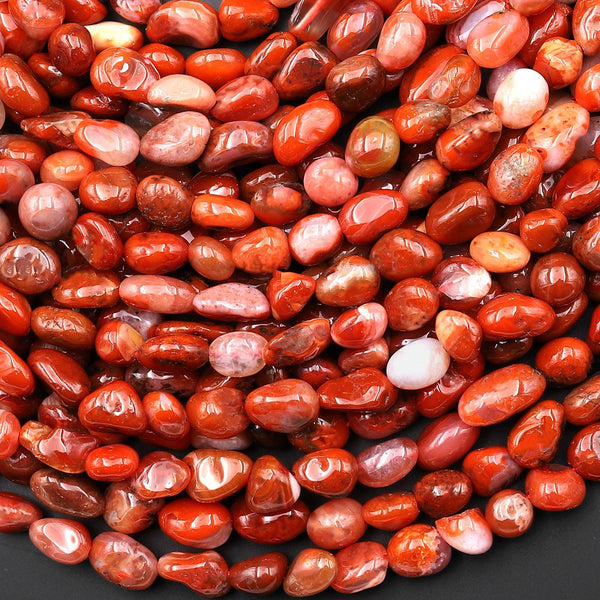 Natural Red Orange Moroccan Agate Freeform Pebble Nugget Beads 15.5" Strand